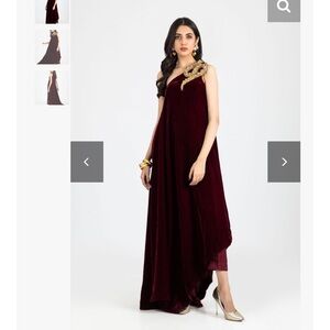 Ayesha Somaya Maroon Velvet One Shoulder Outfit Size XS